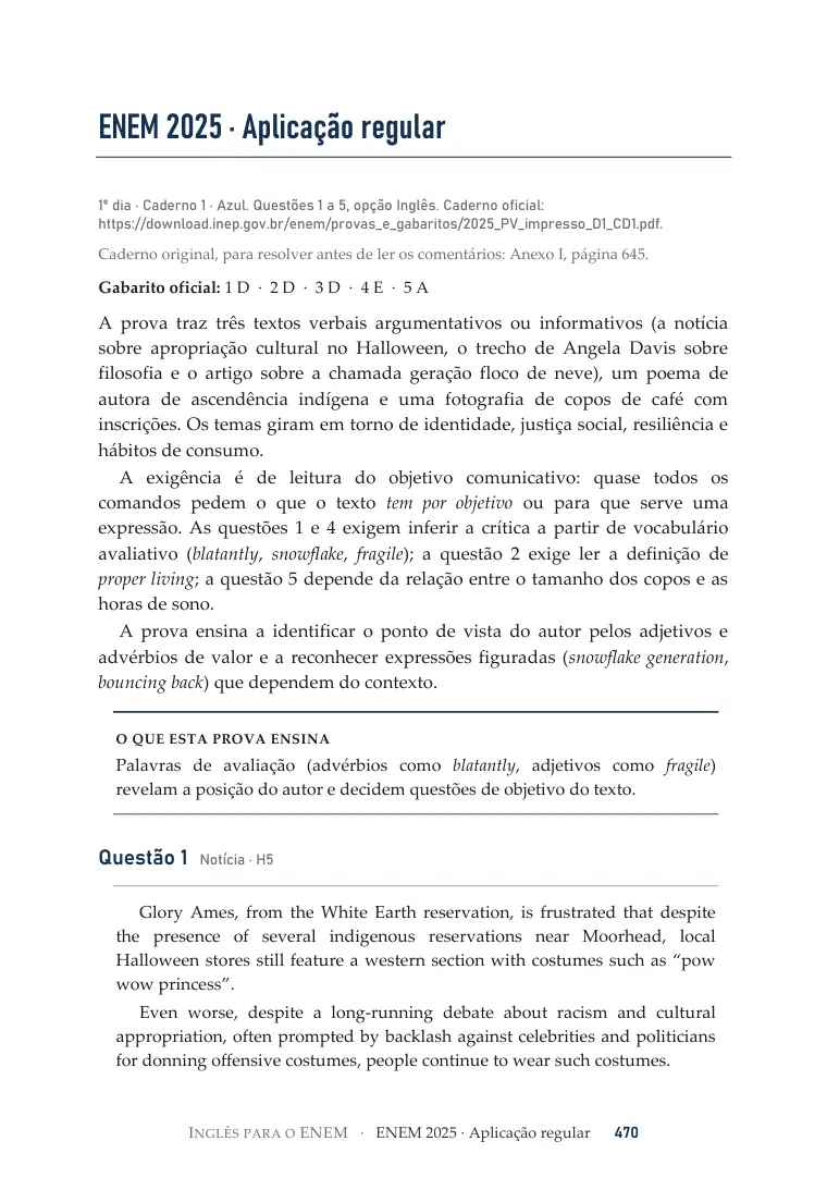 Abertura da prova de 2025 no livro