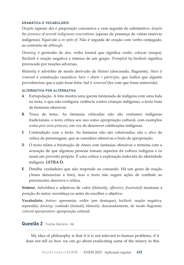 Gramática e vocabulário e alternativa por alternativa