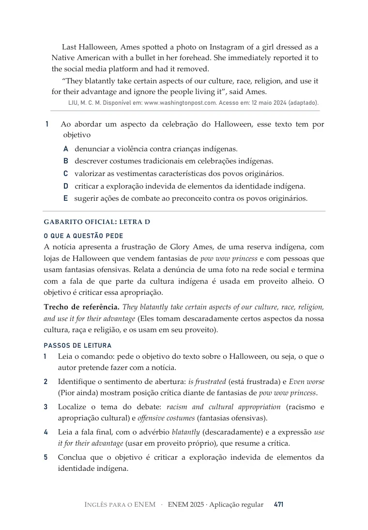 Texto de uma questão do ENEM com a ficha comentada