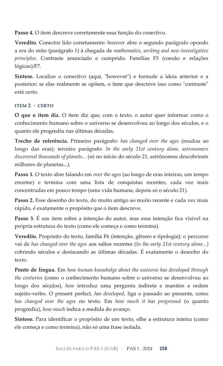 Fichas de itens do volume do PAS 1