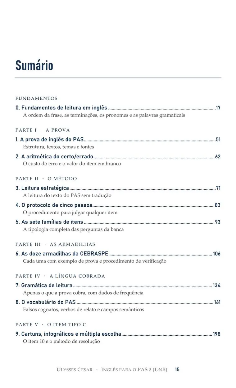 Sumário do volume Inglês para o PAS 2